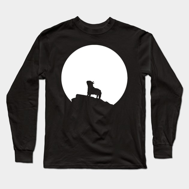 French Bulldog in front of the Moon Frenchie Gift Long Sleeve T-Shirt by Mesyo